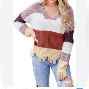 Amazon small color block frayed sweater